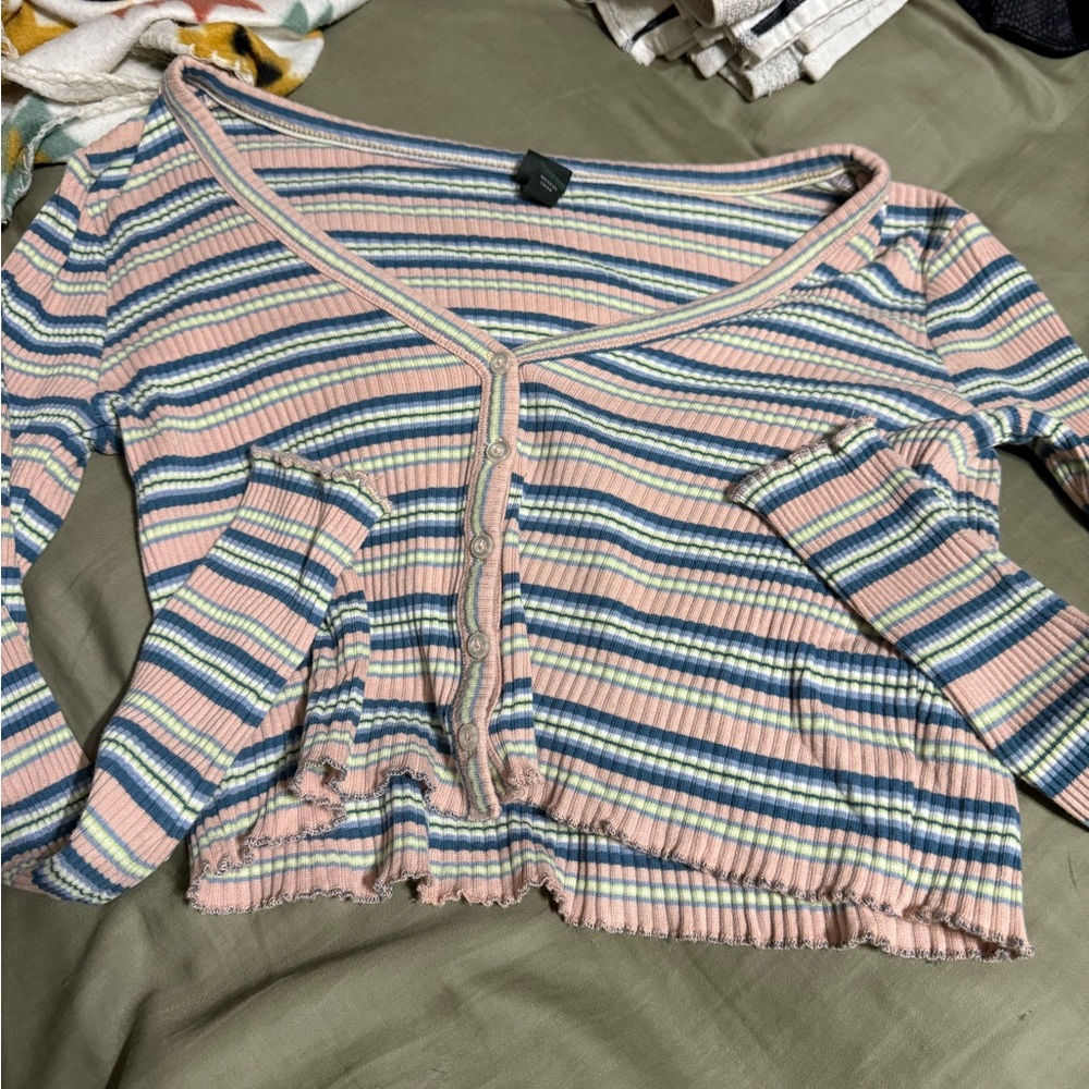 Wild Fable Multicolor Striped V-Neck Long Sleeve Top